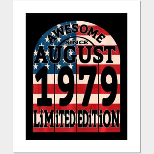 40 Years Old Birthday Gifts Born August 1979 Retro US Flag Posters and Art